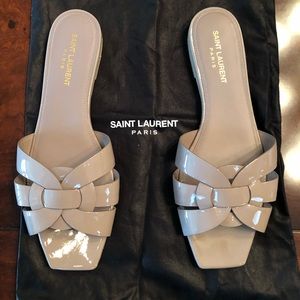 Woven patent tribute sandal